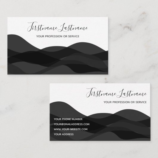 白黒抽象芸術波書道 名刺 (正面/裏面)