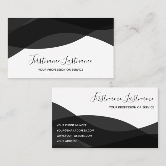 白黒抽象芸術波書道 名刺 (正面/裏面)