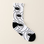 白黒抽象芸術波線パターン ソックス (左内側)