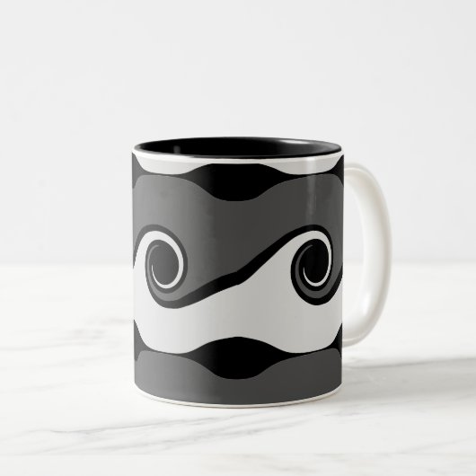 白黒抽象芸術波 ツートーンマグカップ (正面右)