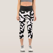白黒抽象芸術牛プリント カプリレギンス (正面)