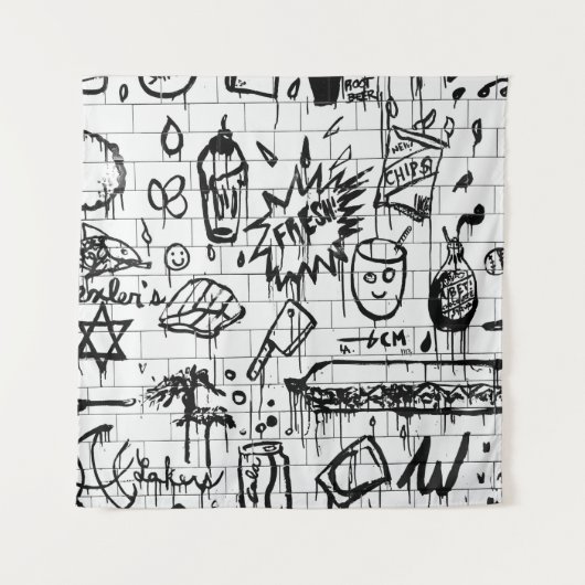 白黒抽象芸術絵画ズ タペストリー (正面)