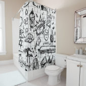 白黒抽象芸術絵画 シャワーカーテン (インサイチュ)
