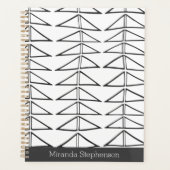 白黒抽象芸術線の形状パーソナライズされた プランナー手帳 (正面)
