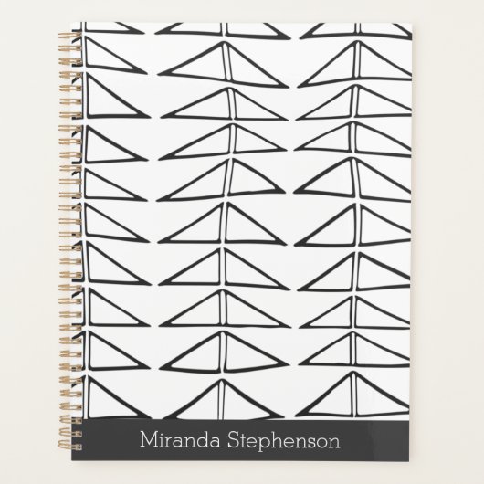 白黒抽象芸術線の形状パーソナライズされた プランナー手帳 (正面)