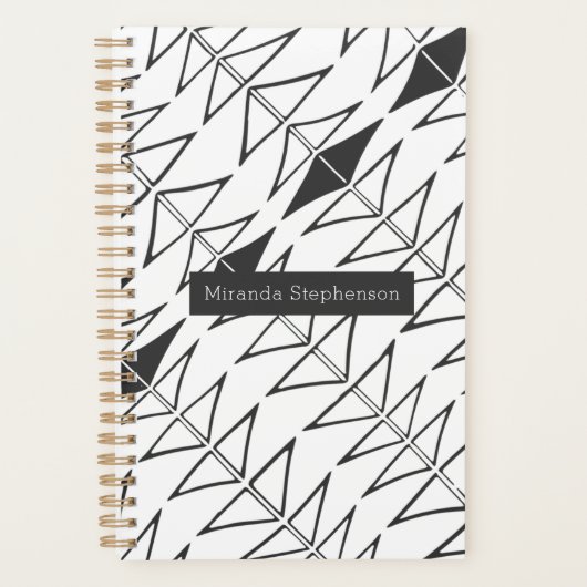 白黒抽象芸術線図形パーソナライズされたPla プランナー手帳 (正面)