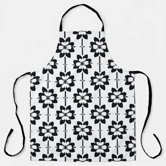 白黒抽象芸術花柄 エプロン (正面)