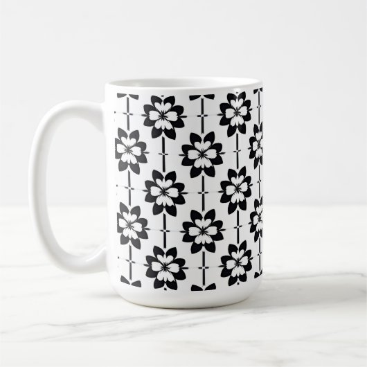 白黒抽象芸術花柄 コーヒーマグカップ (左)