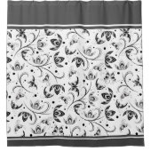 白黒抽象芸術花模様 シャワーカーテン (正面)