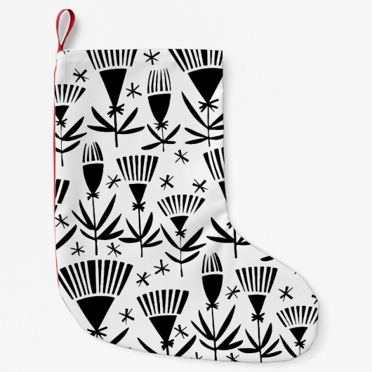 白黒抽象芸術花:パタエレガントーン スモールクリスマスストッキング (正面)