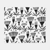 白黒抽象芸術花：パタエレガントーン フリースブランケット (正面(横))