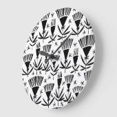 白黒抽象芸術花：パタエレガントーン ラージ壁時計 (傾斜)