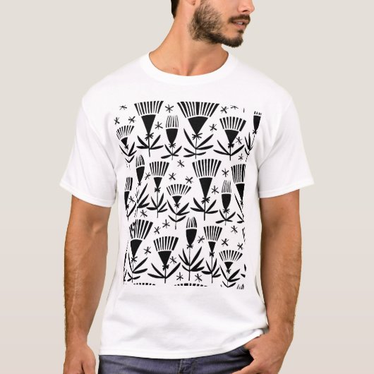 白黒抽象芸術花:パタエレガントーン Tシャツ (正面)