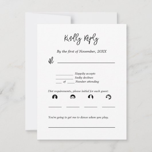 白黒抽象芸術葉パターンRSVPカード 招待状 (裏面)