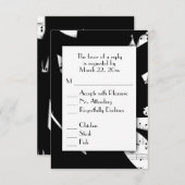 白黒抽象芸術音楽RSVP wメニュー選択 出欠カード (正面/裏面)