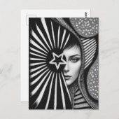 白黒抽象芸術顔と星 ポストカード (正面/裏面)