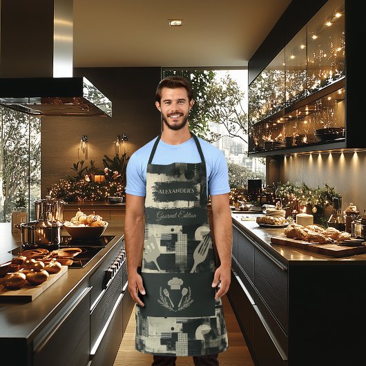 白黒抽象芸術 – モノクロモダンキッチン エプロン