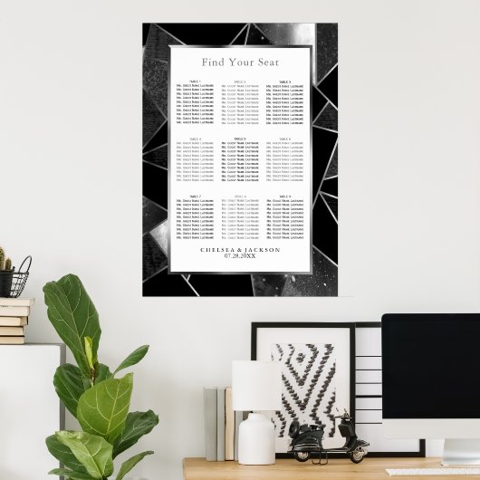 白黒抽象芸術 – 座席表(9) ポスター (ホームオフィス)