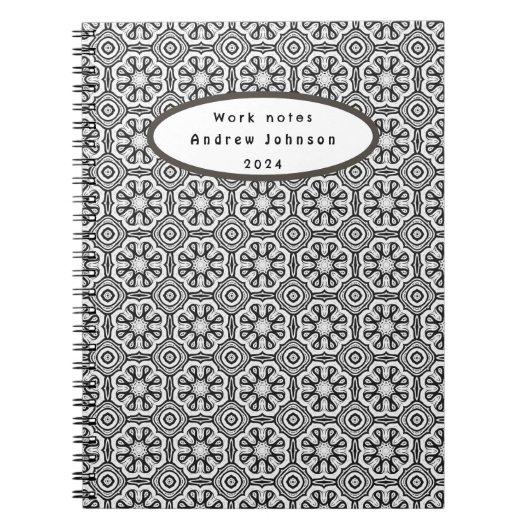 白黒抽象芸術FlowerNotebook ノートブック (正面)