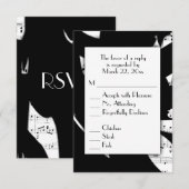 白黒抽象音楽の出欠確認とメニュー選択 出欠カード (正面/裏面)