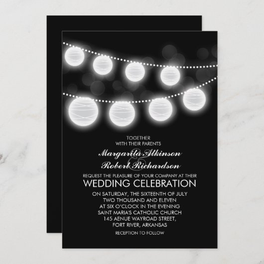 白黒提灯結婚式招待状 招待状 (正面/裏面)