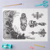 白黒数々のモティフデクページ紙 薄葉紙 (クラフト)