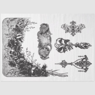 白黒数々のモティフデクページ紙 薄葉紙