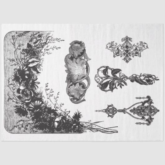 白黒数々のモティフデクページ紙 薄葉紙 (正面)