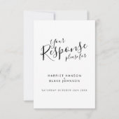 白黒文字ハート結婚の返信RSVP 出欠カード (正面)