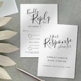 白黒文字ハート結婚の返信RSVP 出欠カード