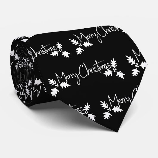 白黒文字模様ホリーメリークリスマス ネクタイ (ロール)