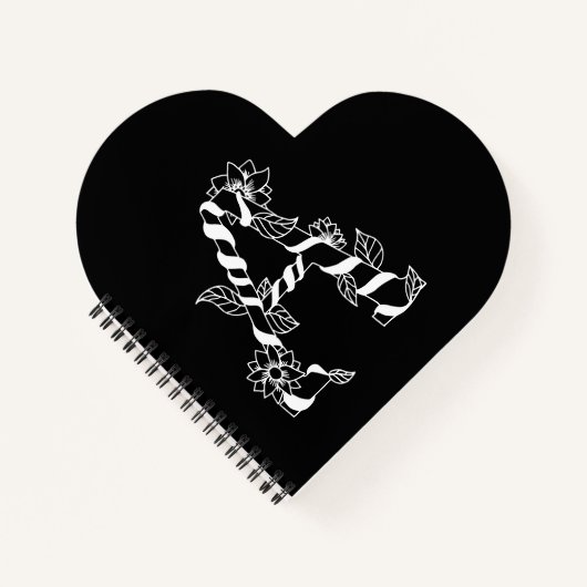 白黒文字「A」、巻き花 ノートブック (正面)