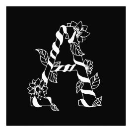白黒文字「A」、巻き花 フォトプリント           