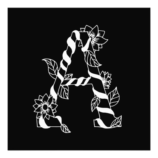 白黒文字「A」、巻き花 フォトプリント            (正面)