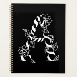 白黒文字「A」、巻き花 プランナー手帳