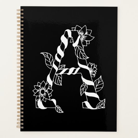 白黒文字「A」、巻き花 プランナー手帳 (正面)