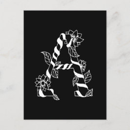 白黒文字「A」、巻き花 ポストカード