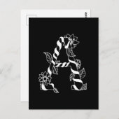 白黒文字「A」、巻き花 ポストカード (正面/裏面)