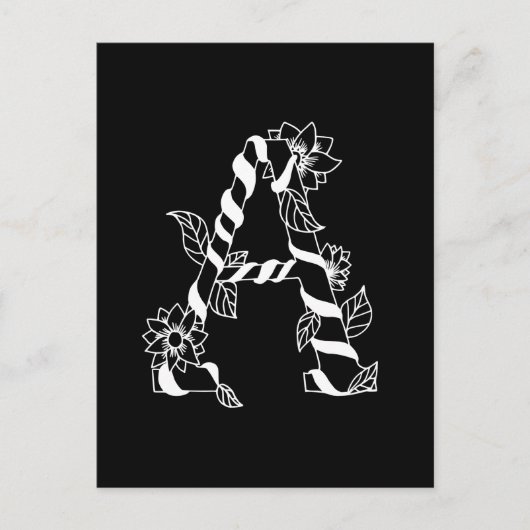 白黒文字「A」、巻き花 ポストカード (正面)