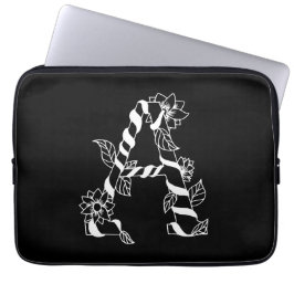 白黒文字「A」、巻き花 ラップトップスリーブ