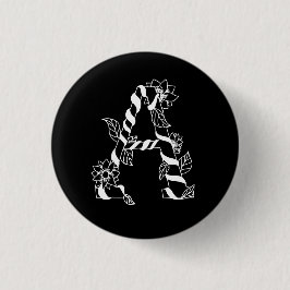 白黒文字「A」、巻き花 缶バッジ