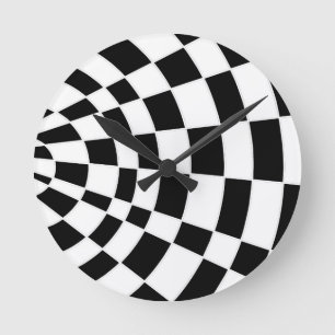 白黒斜めのチェッカーボード ラウンド壁時計