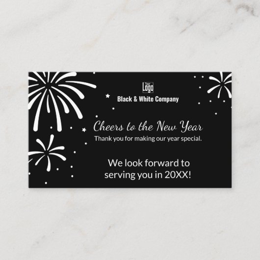 白黒新年あいさつ&ありがとうございます 名刺 (正面)