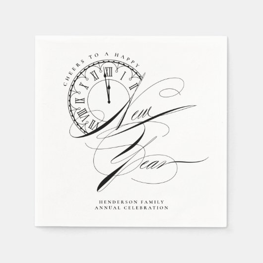白黒新年エレガント スタンダードカクテルナプキン (正面)