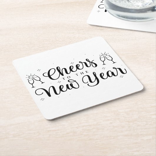 白黒新年モダンパーティー紙コースター スクエアペーパーコースター (アングル)