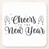 白黒新年モダンパーティー紙コースター スクエアペーパーコースター (正面)