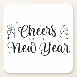白黒新年モダンパーティー紙コースター スクエアペーパーコースター