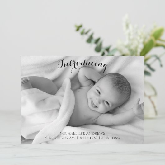 白黒新生児フォト誕生 案内状 (スタンド正面)