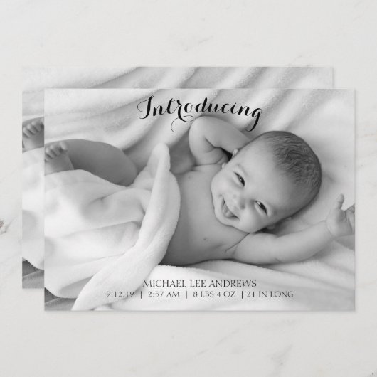 白黒新生児フォト誕生 案内状 (正面/裏面)