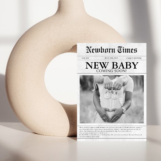 白黒新聞の赤ちゃんシャワー 招待状